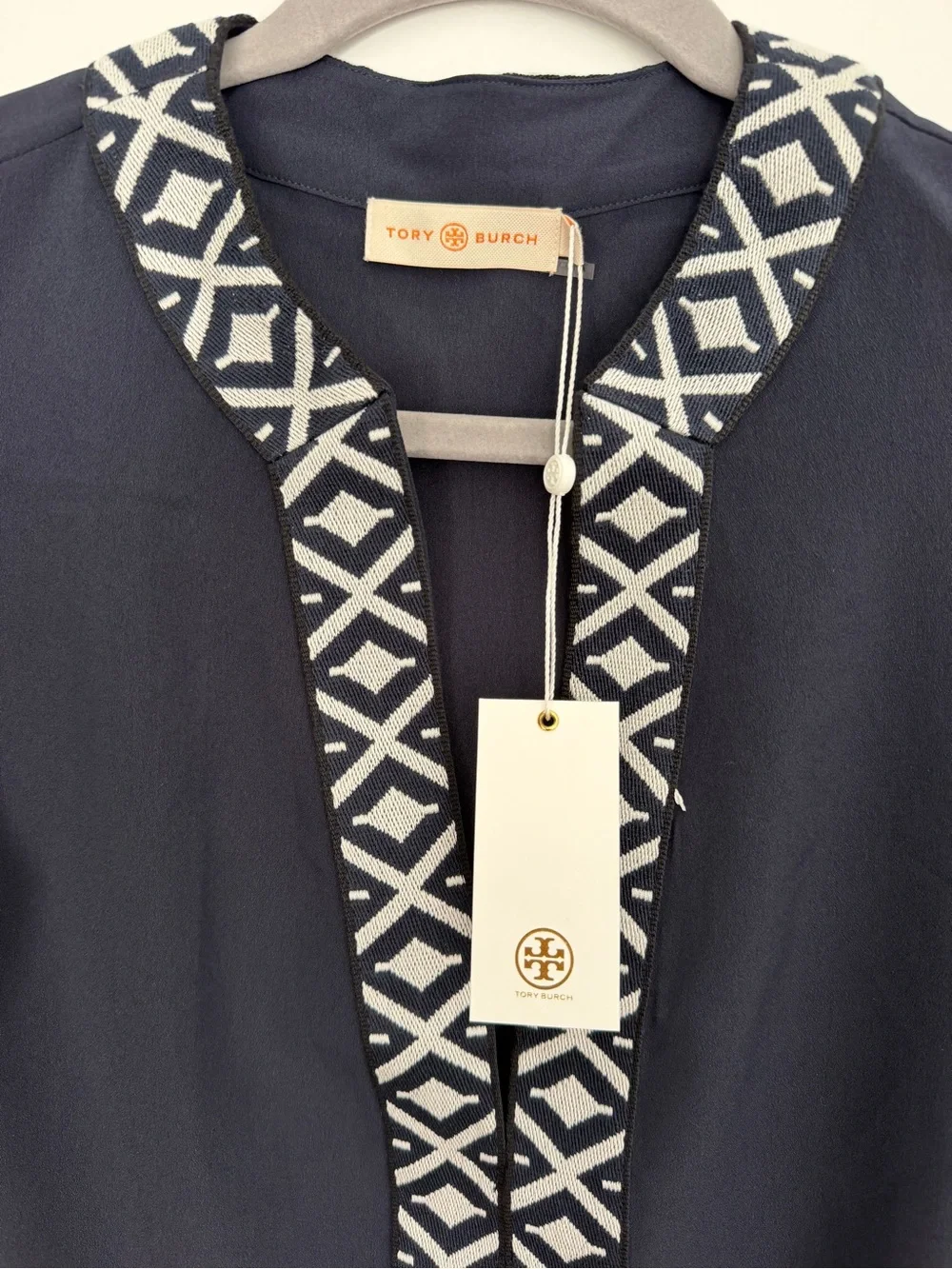 NWT Tory Burch Navy Trim Tunic Blouse Size 0